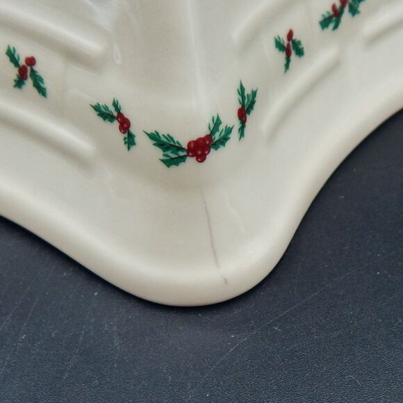 Longaberger Pottery Large Star Dish Traditional Holly Christmas Pattern - Picture 7 of 13